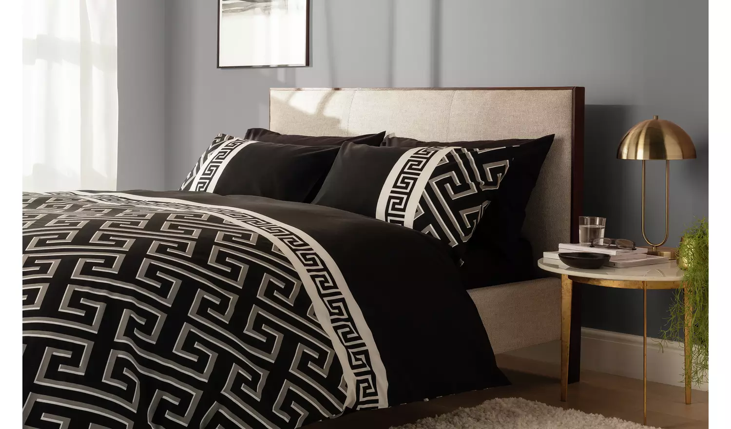 Argos Home Greek Geo Black & Grey Bedding Set - Kingsize