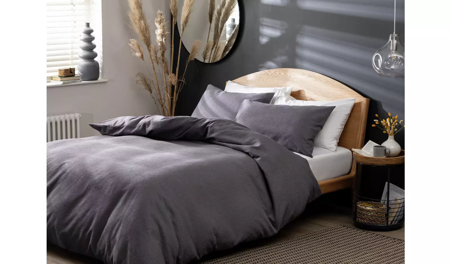 Habitat Cotton Waffle Plain Charcoal Bedding Set - Kingsize