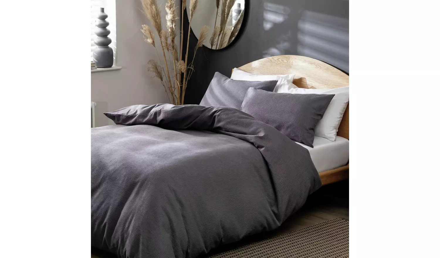 Habitat Cotton Waffle Plain Charcoal Bedding Set - Double