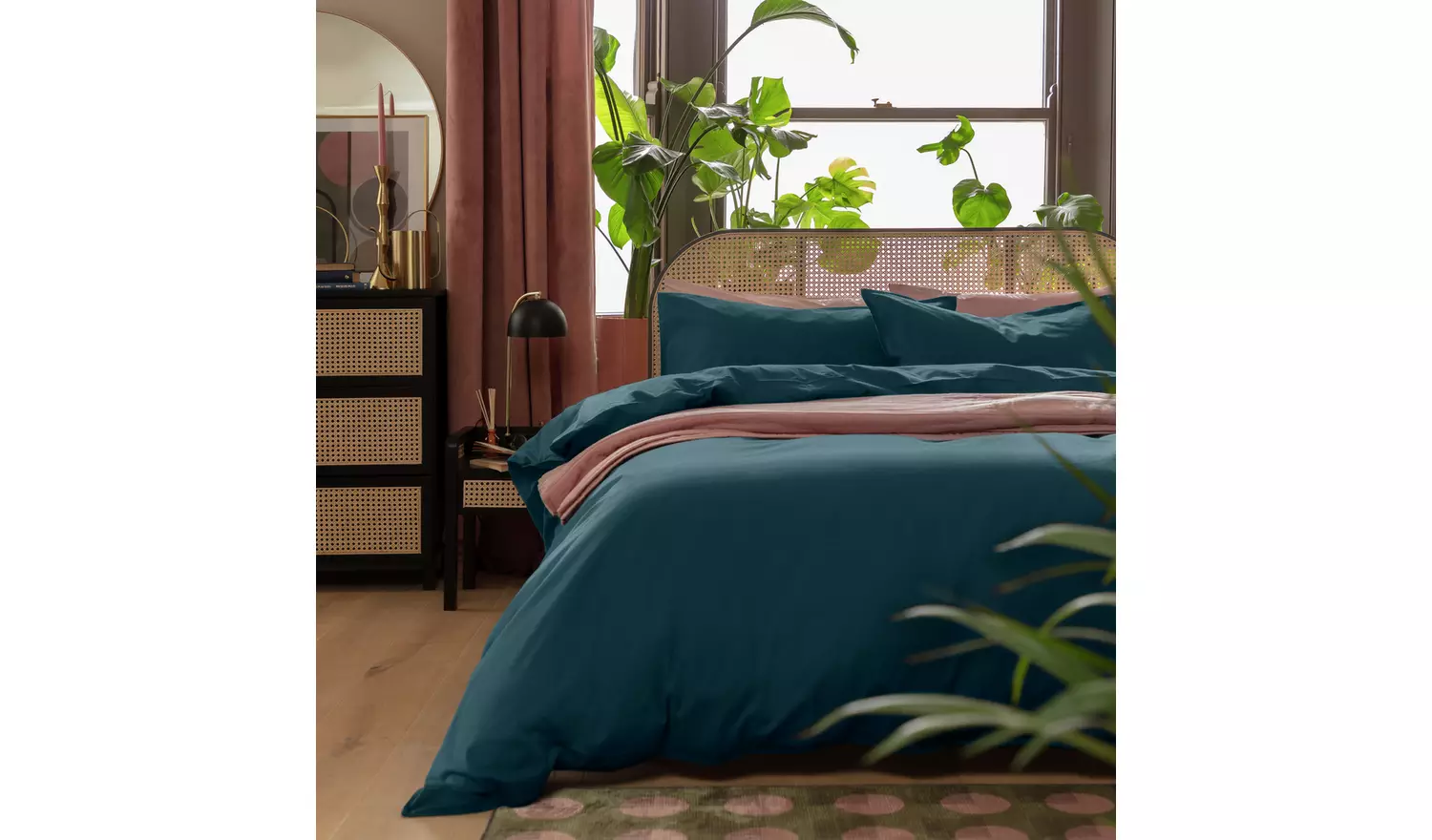 Habitat Cotton Linen Look Plain Navy Bedding Set - King size