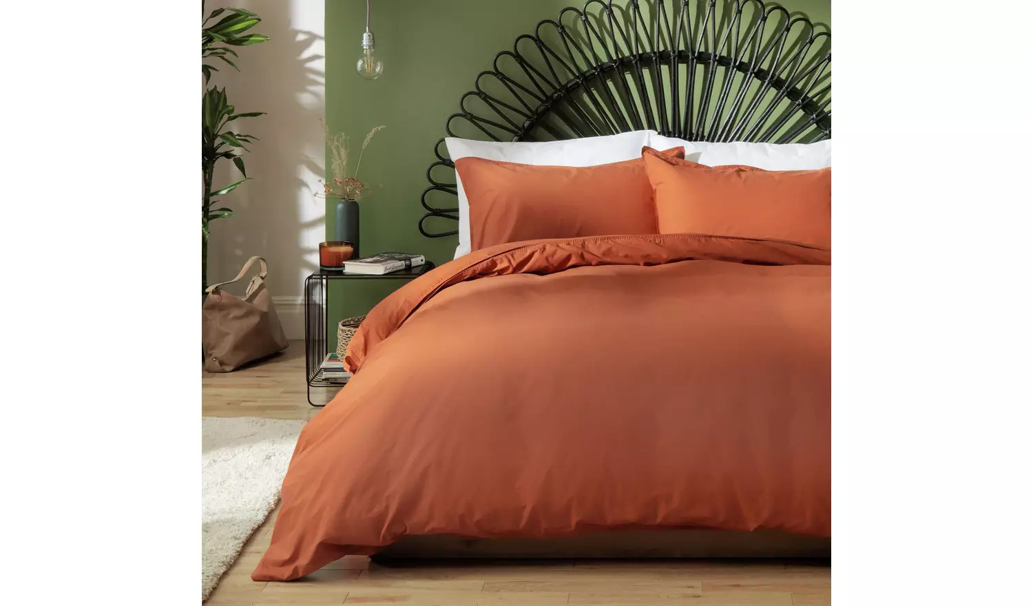 Habitat Cotton Linen Plain Rust Bedding Set - Superking