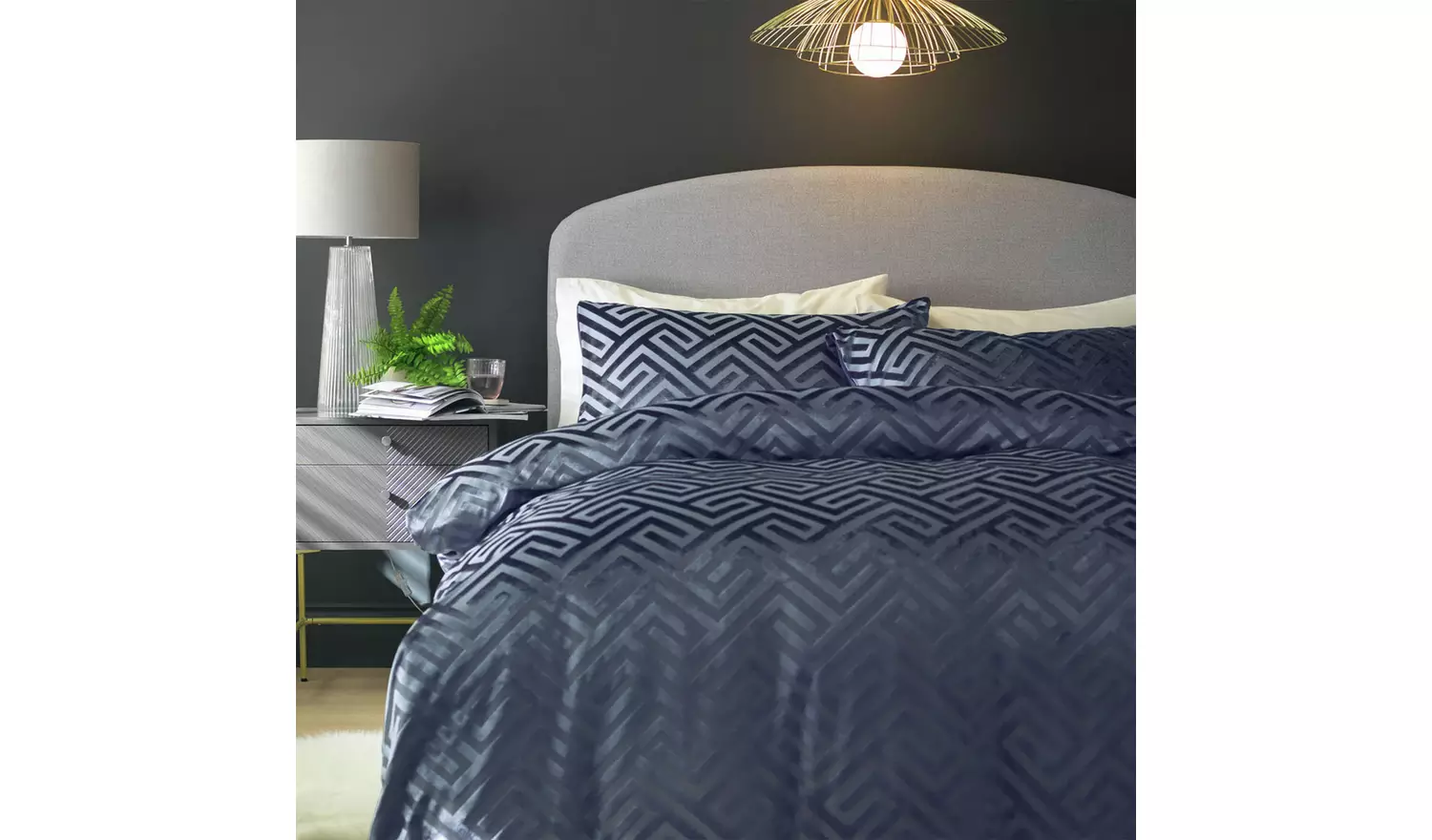 Habitat Velvet Geo Navy Bedding Set - Kingsize