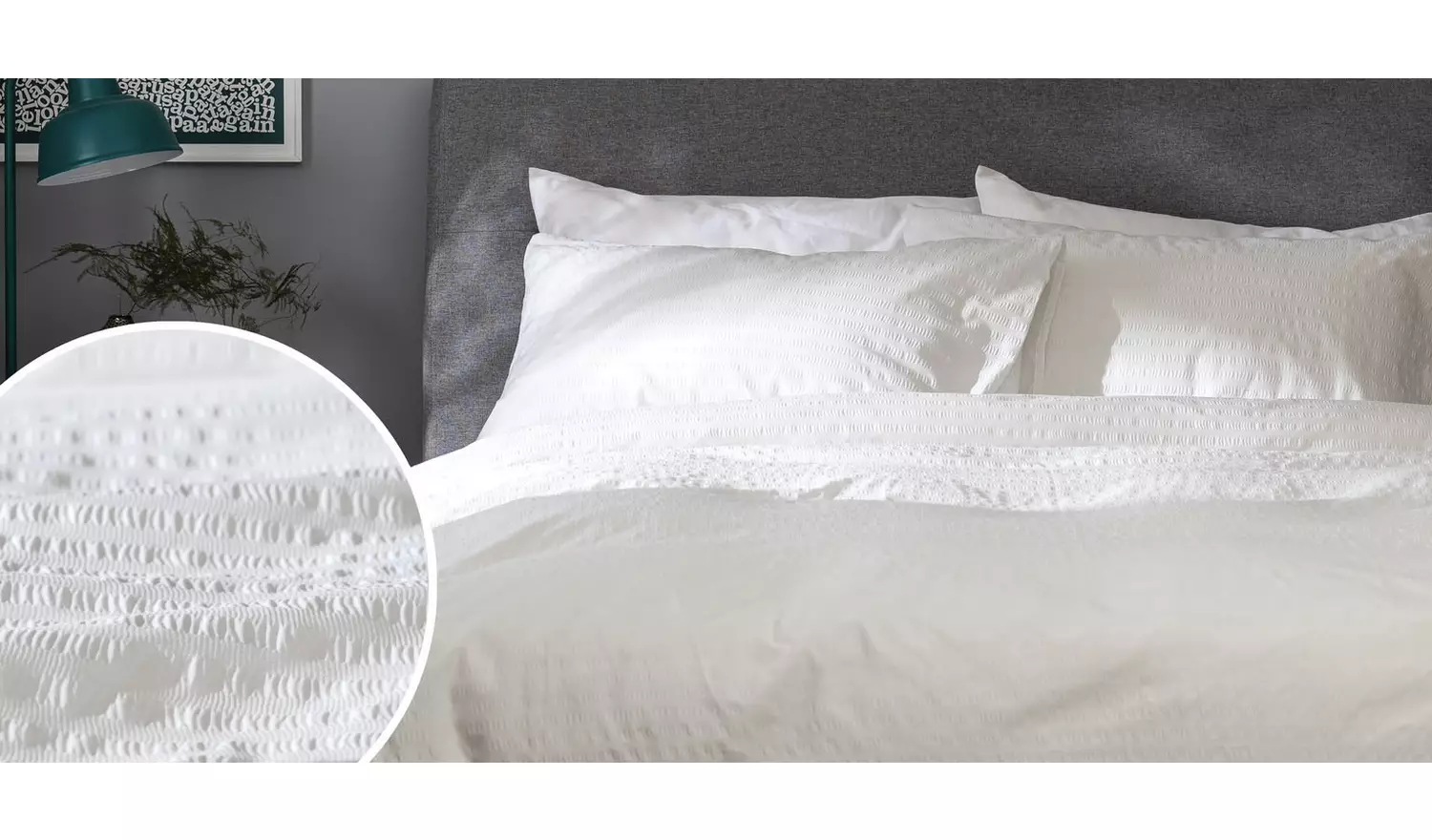 Habitat Seersucker Plain White Bedding Set - Double