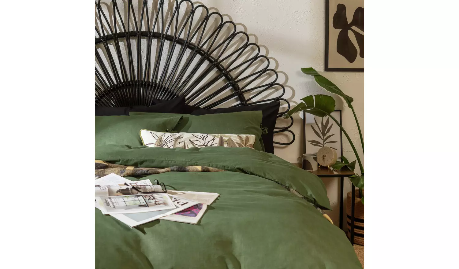 Habitat Cotton Textured Plain Green Bedding Set - Kingsize