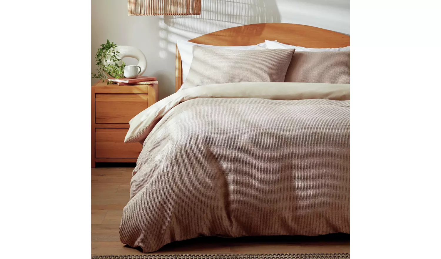 Habitat Cotton Waffle Plain Neutral Bedding Set - Single