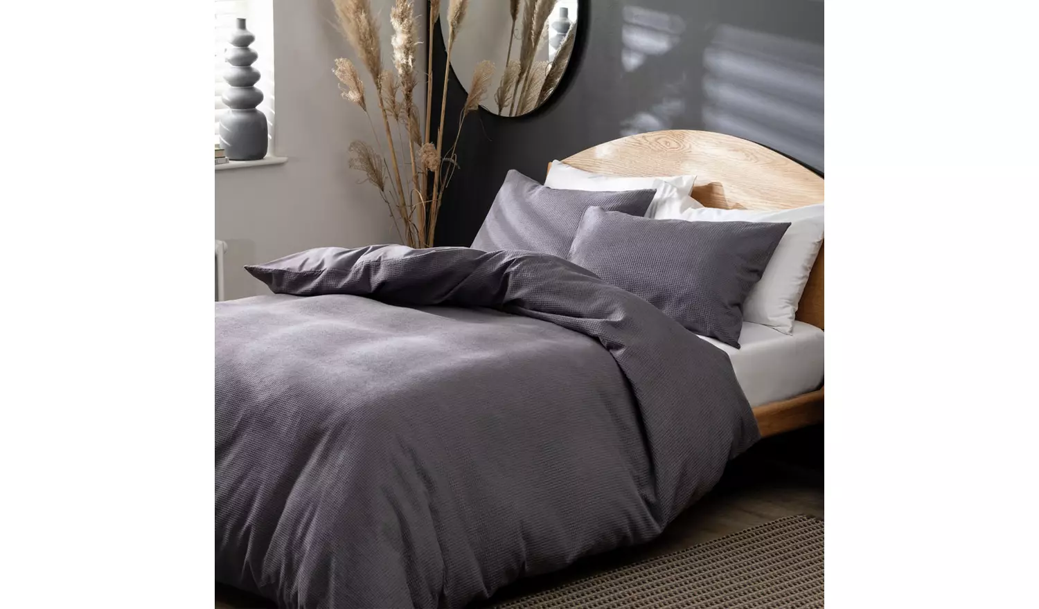 Habitat Cotton Waffle Plain Charcoal Bedding Set - Single