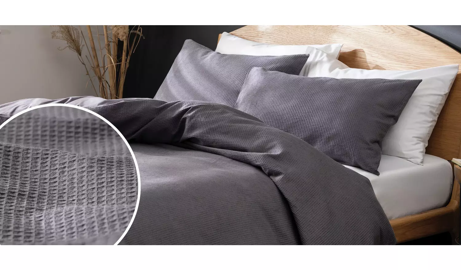 Habitat Cotton Waffle Plain Charcoal Bedding Set - Single