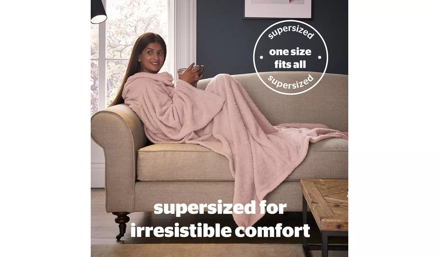 Silentnight Snugsie Wearable Blanket with Sleeves-Blush Pink