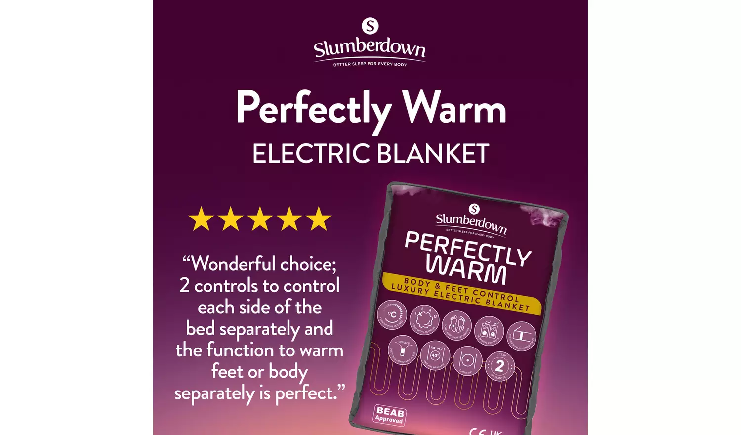 Slumberdown Perfectly Warm Luxury Electric Blanket-King Dual