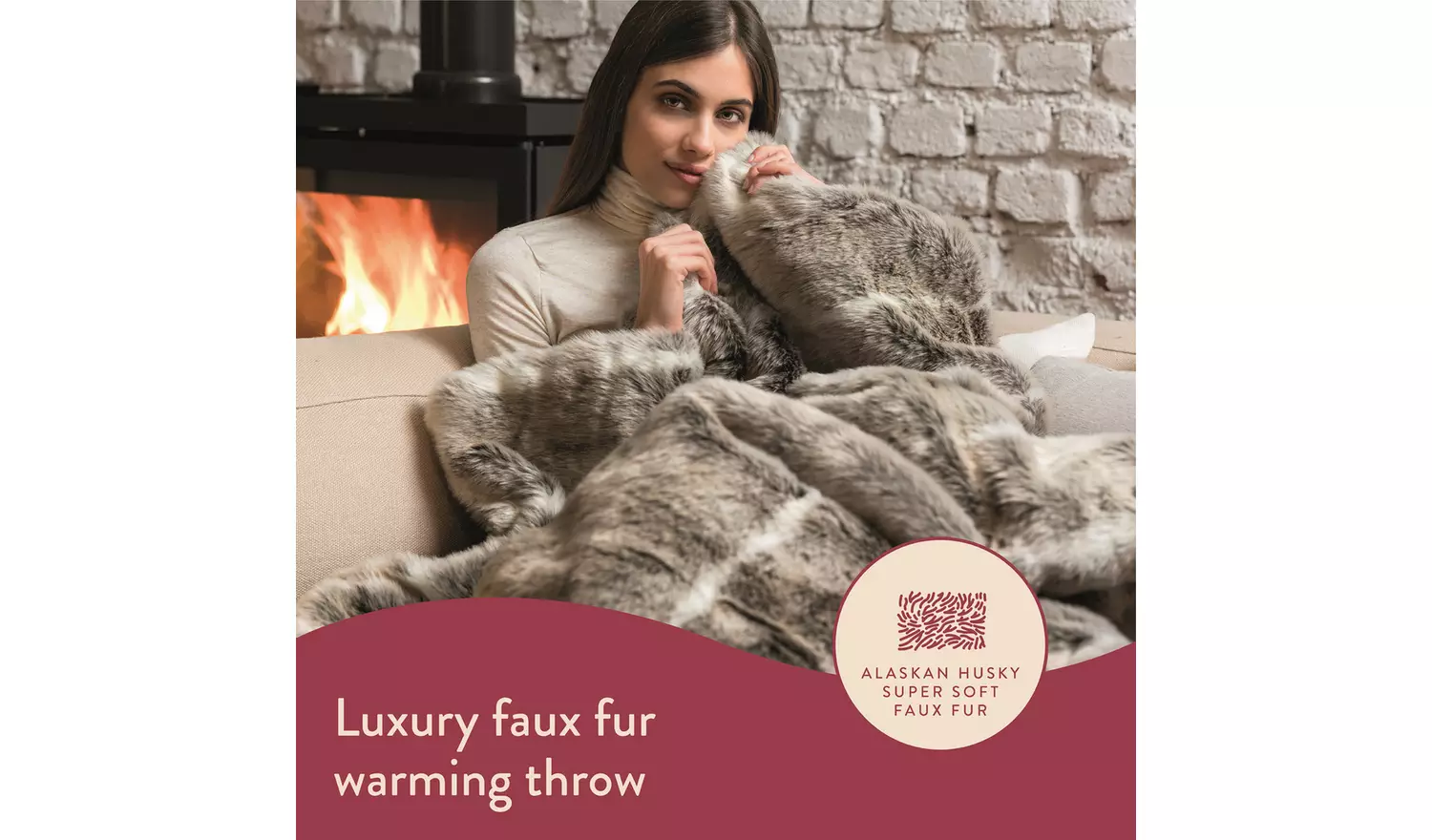 Dreamland Luxury Faux Fur Husky Heated Throw - Large
