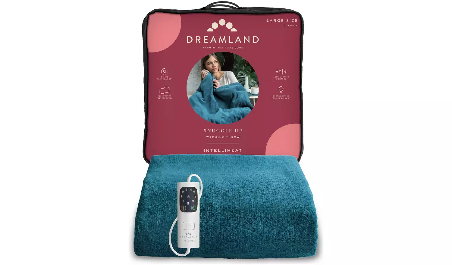 Dreamland Snuggle Up Teal Heated Throw - Large