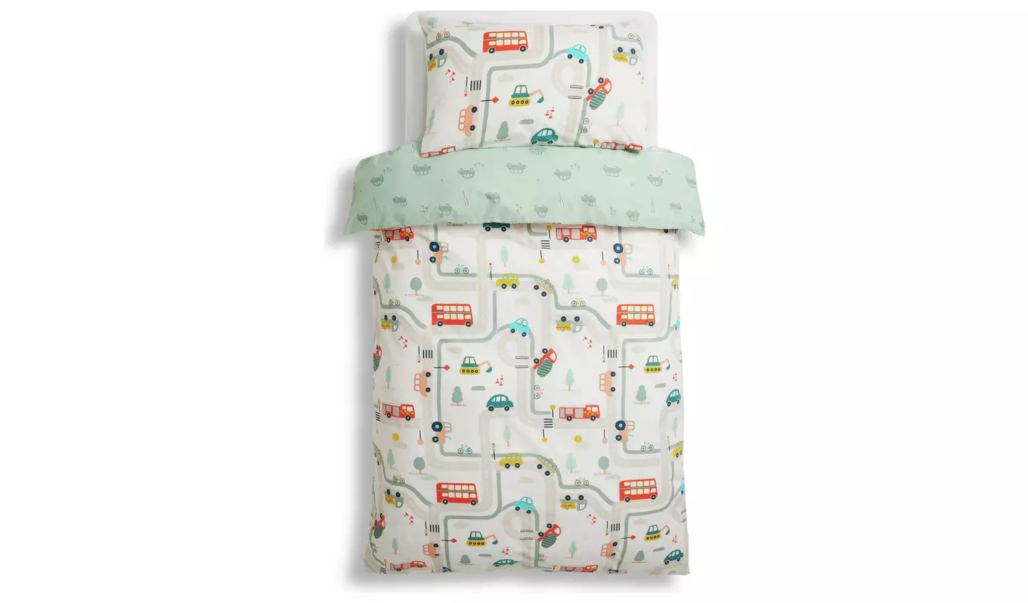 Habitat Transport White & Green Kids Bedding Set - Toddler
