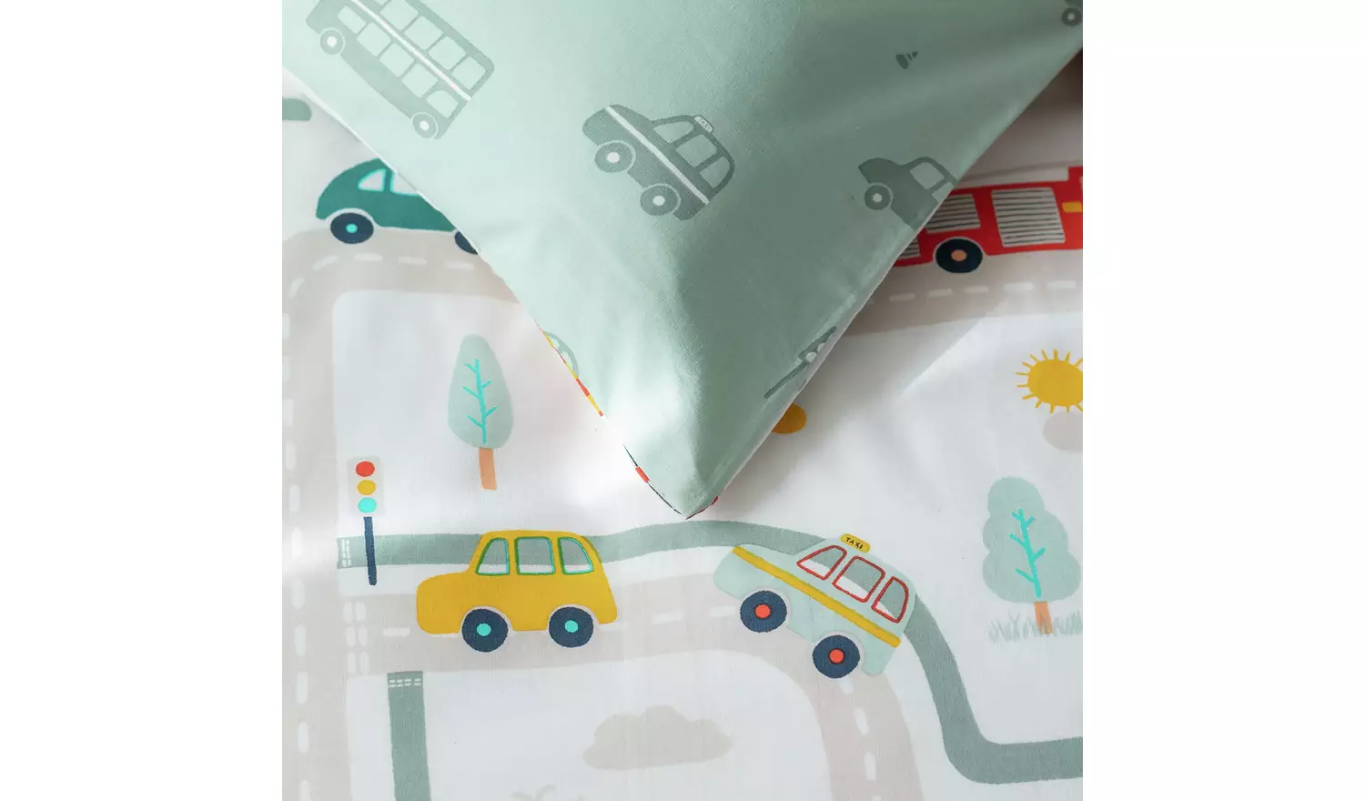 Habitat Transport White & Green Kids Bedding Set - Toddler