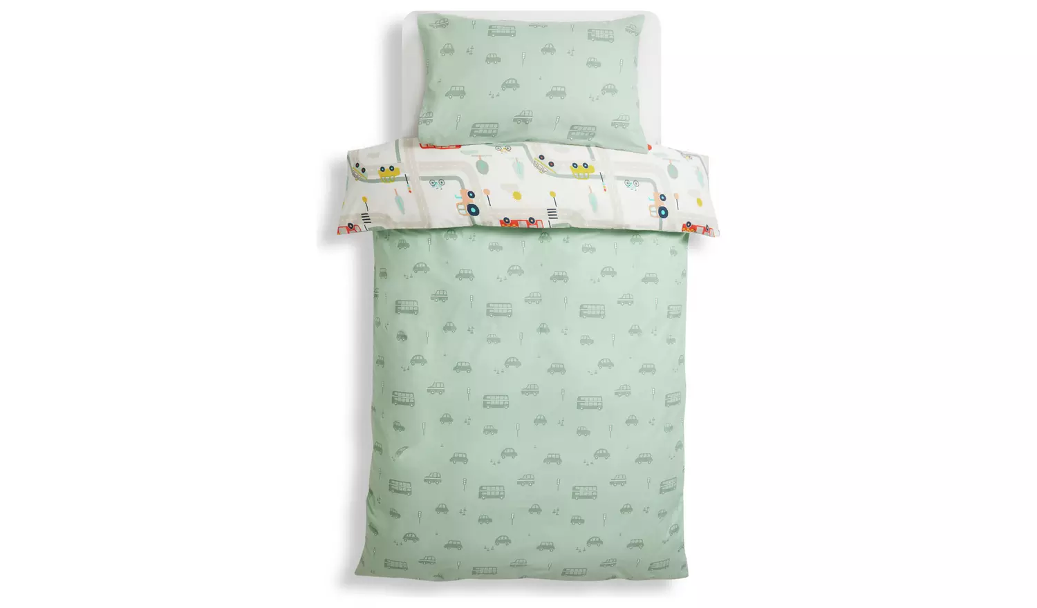 Habitat Transport White & Green Kids Bedding Set - Toddler
