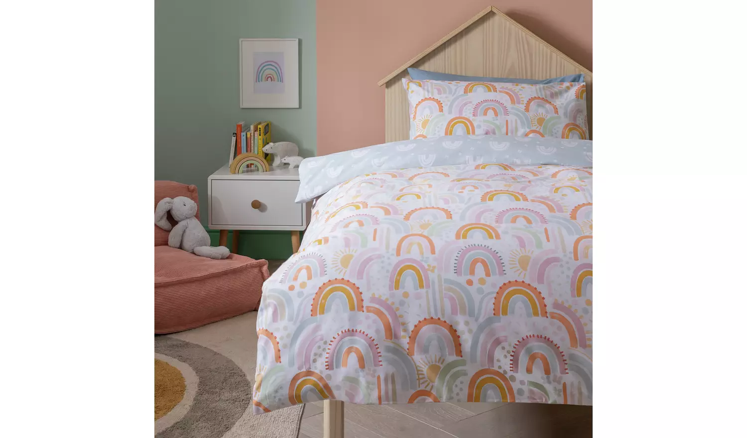 Habitat Pastel Rainbow Reversible Kids Bedding Set - Single