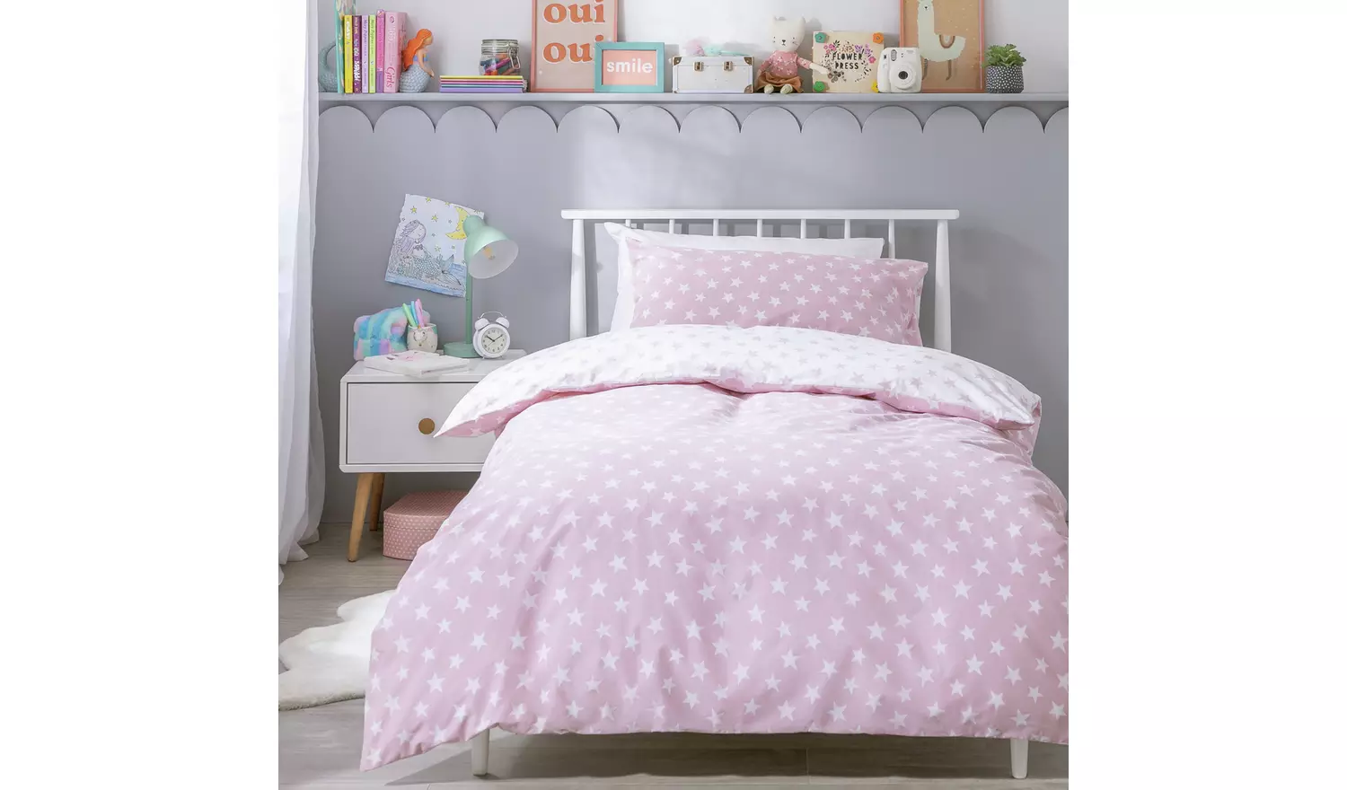 Habitat Kids Reversible Star Pink Bedding Set - Single