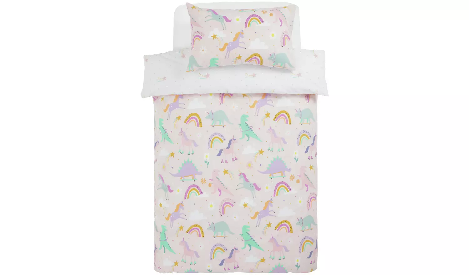 Habitat Unicorn and Dino Print Pink Kids Bedding Set-Single