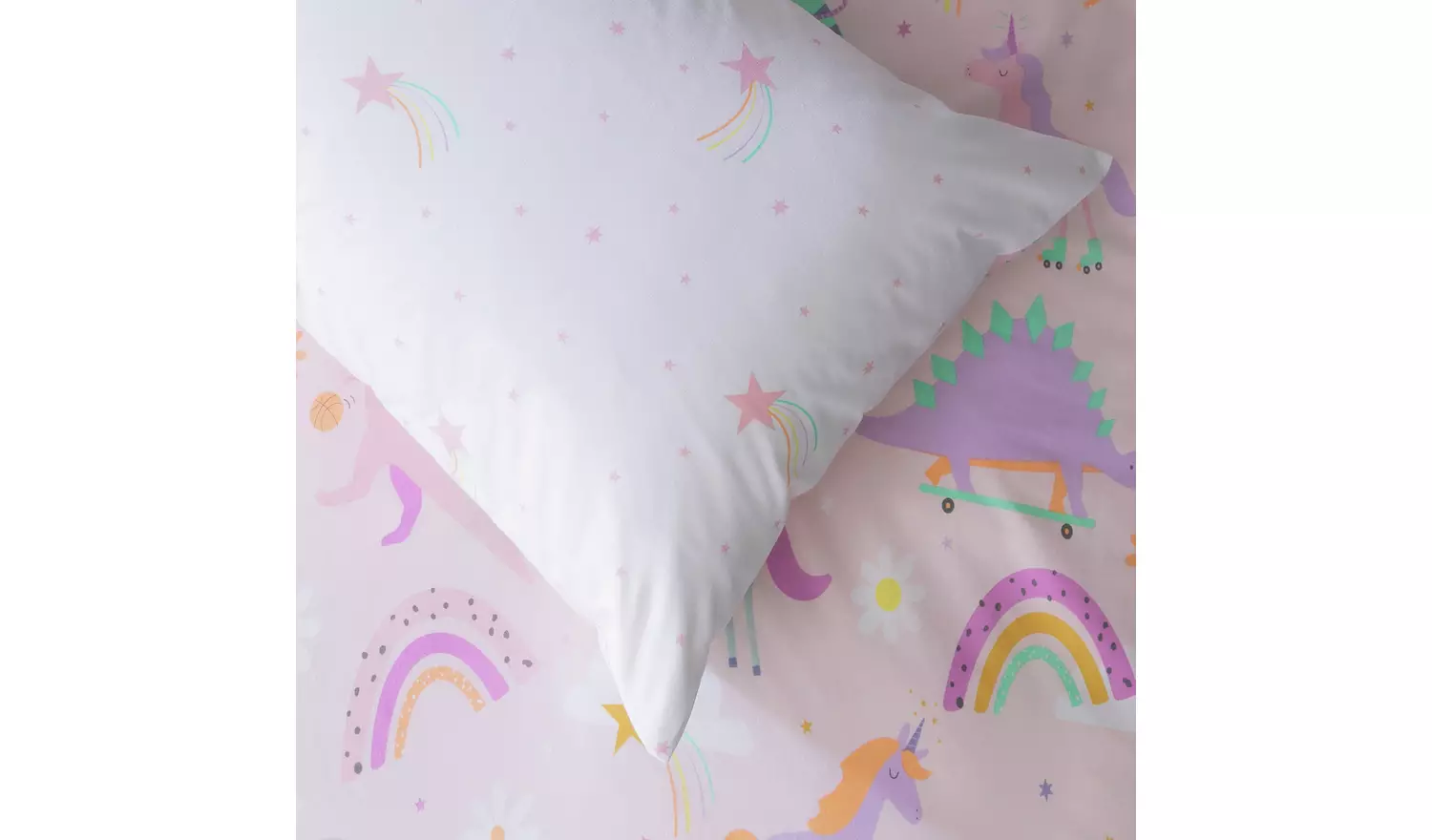 Habitat Unicorn and Dino Print Pink Kids Bedding Set-Single