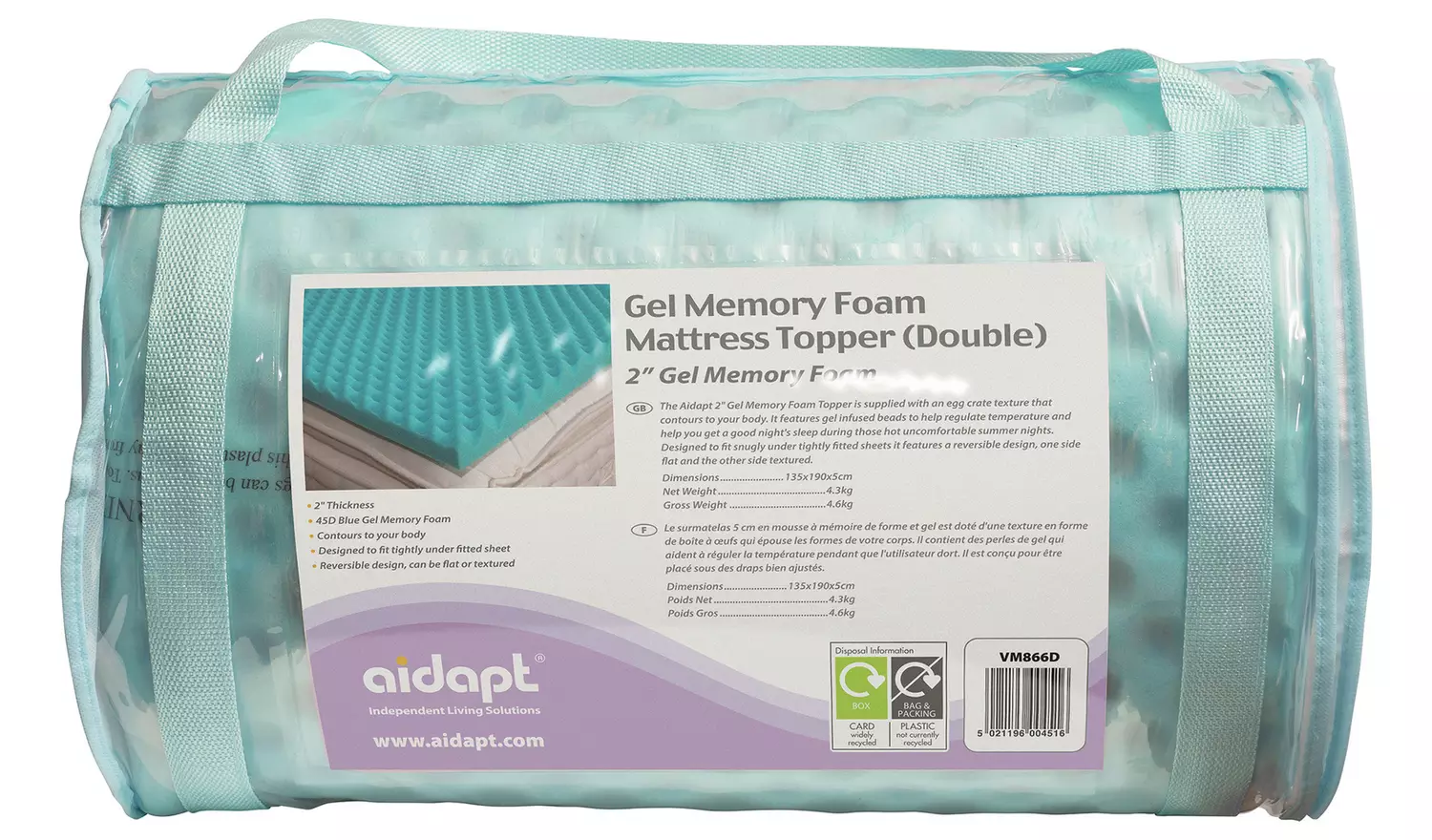 Aidapt 5.0cm Memory Foam Cool Mattress Topper - Double