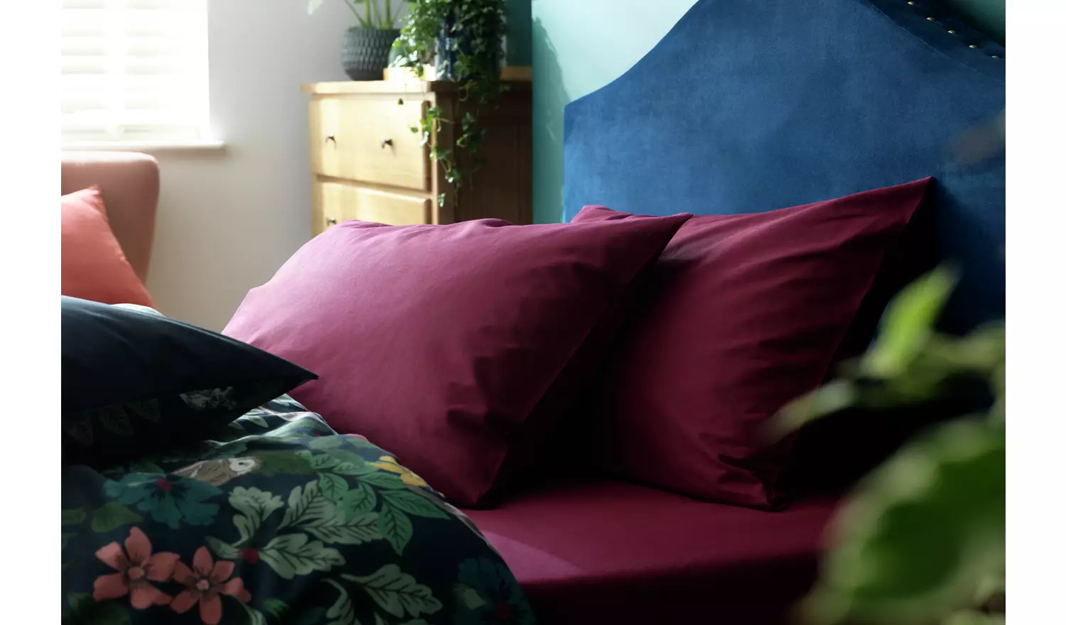 Habitat Cotton Rich 180 TC Plain Pillowcase Pair - Berry