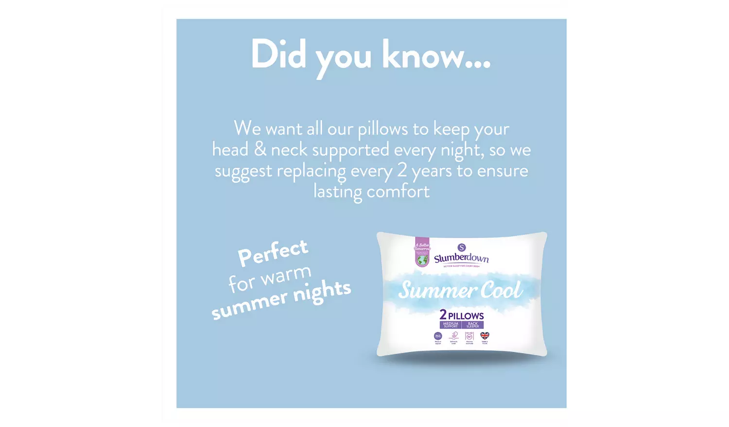 Slumberdown Summer Cool Medium Support Pillow - 2 Pack