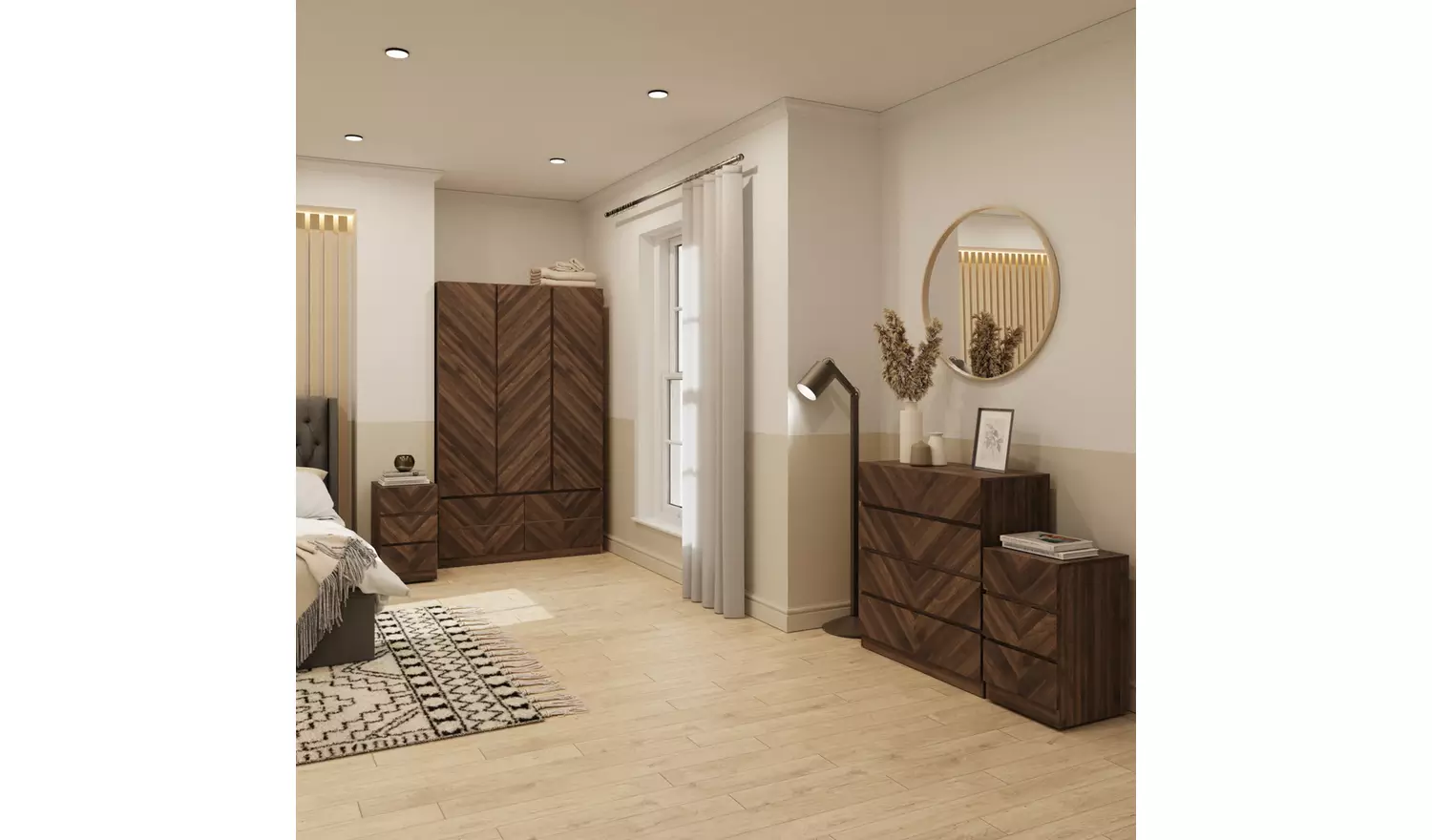 GFW Catania 4 Piece 3 Door Wardrobe Set - Walnut