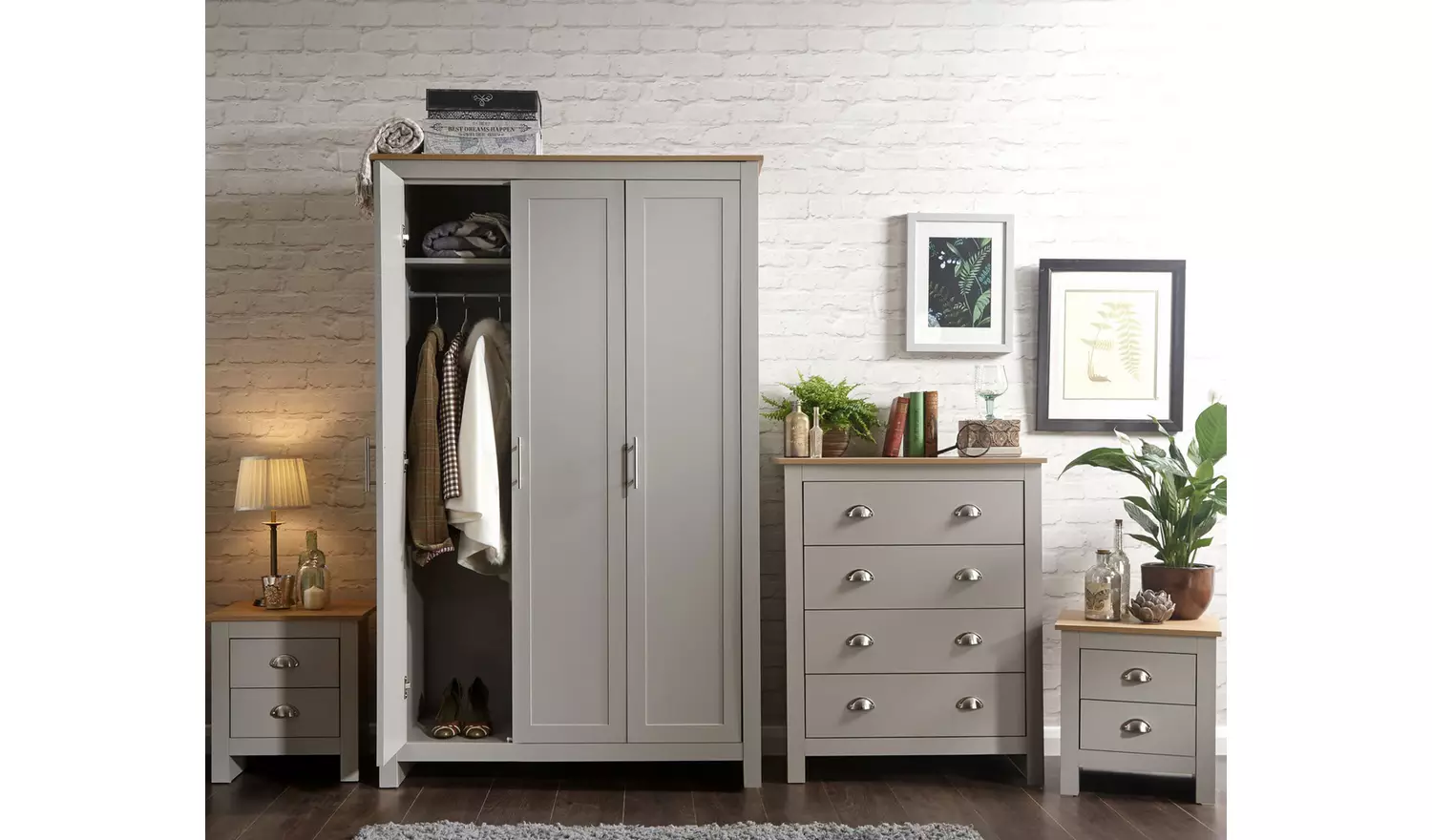 GFW Lancaster 4 Piece 3 Door Wardrobe Set - Grey