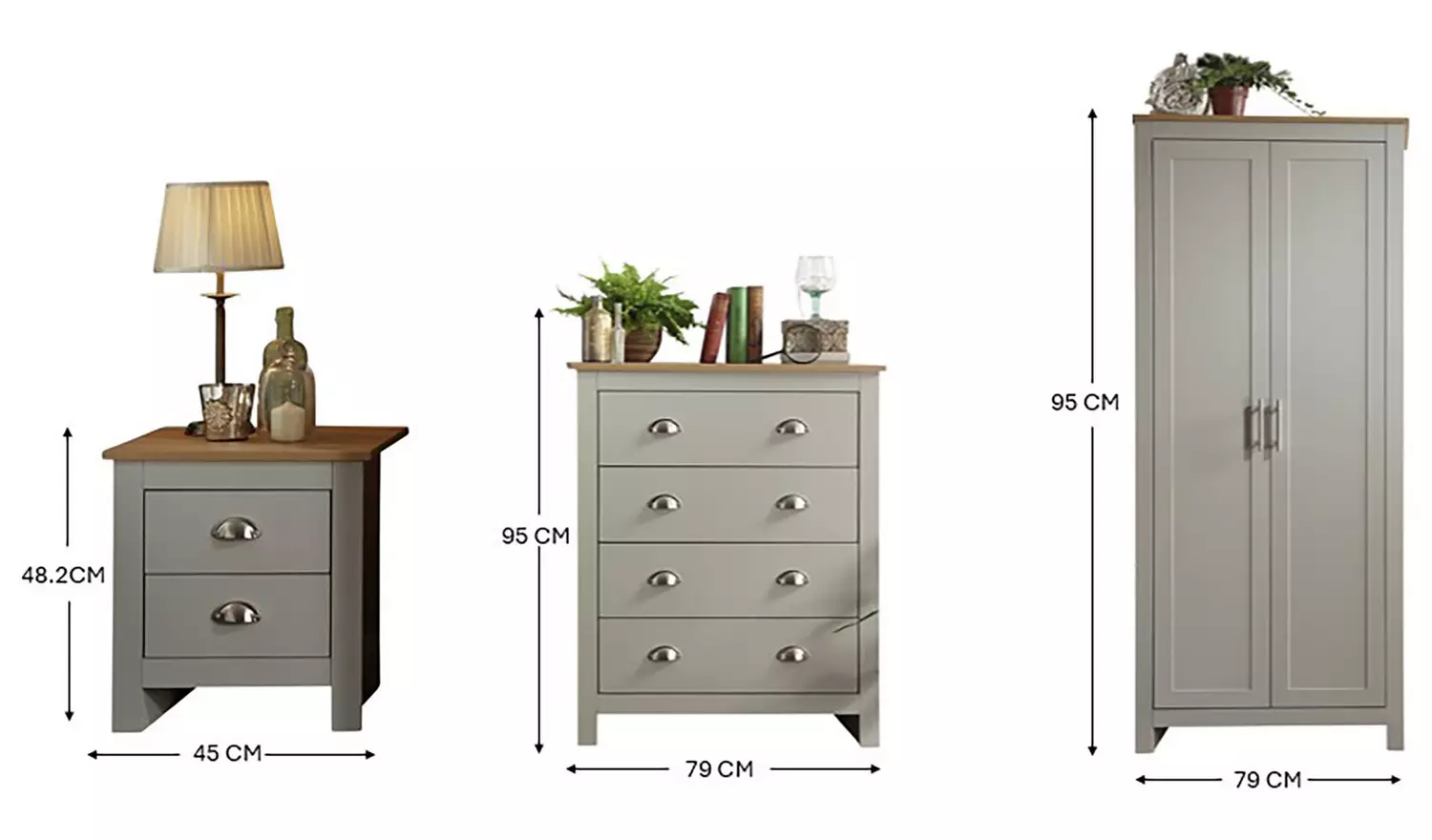 GFW Lancaster 3 Piece 2 Door Wardrobe Set - Grey & Oak
