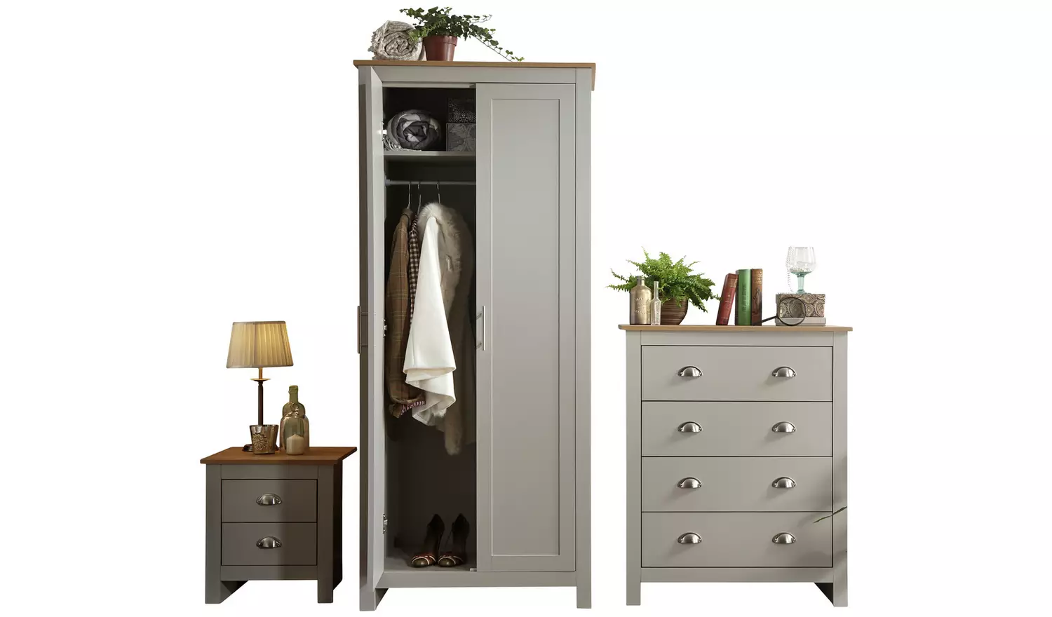 GFW Lancaster 3 Piece 2 Door Wardrobe Set - Grey & Oak