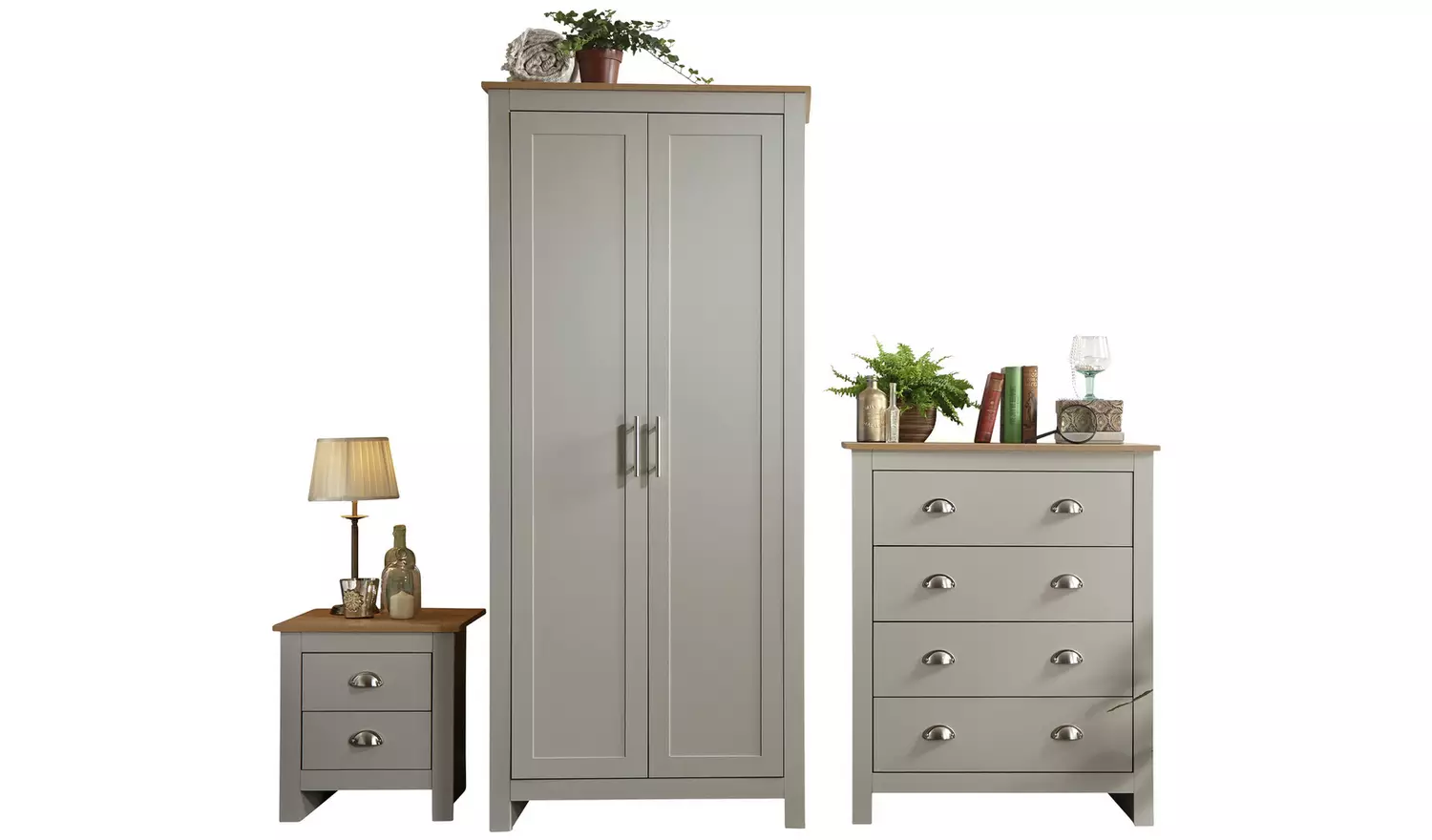 GFW Lancaster 3 Piece 2 Door Wardrobe Set - Grey & Oak
