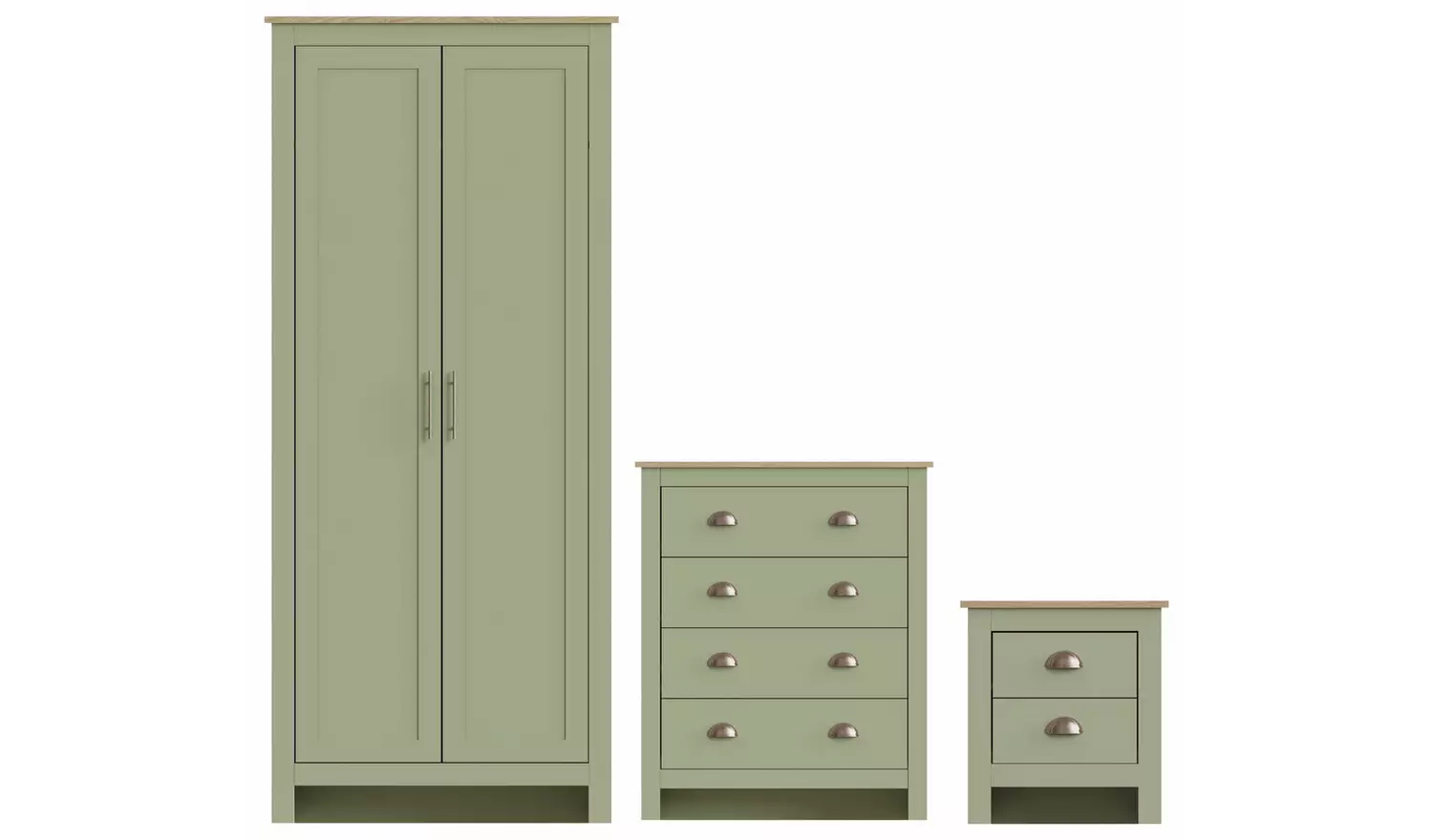 GFW Lancaster 3 Piece 2 Door Wardrobe Set - Sage
