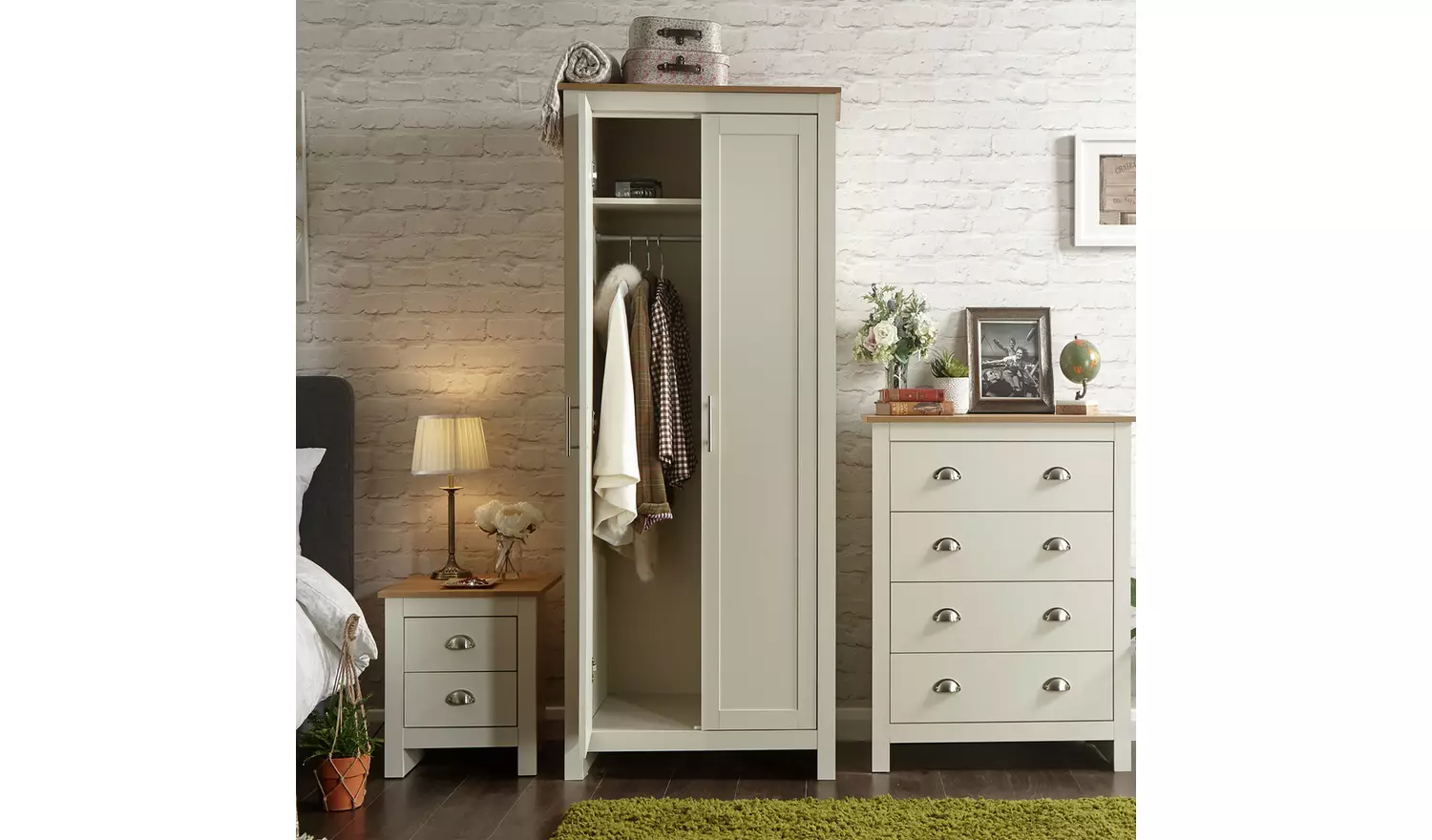GFW Lancaster 3 Piece 2 Door Wardrobe Set - Cream