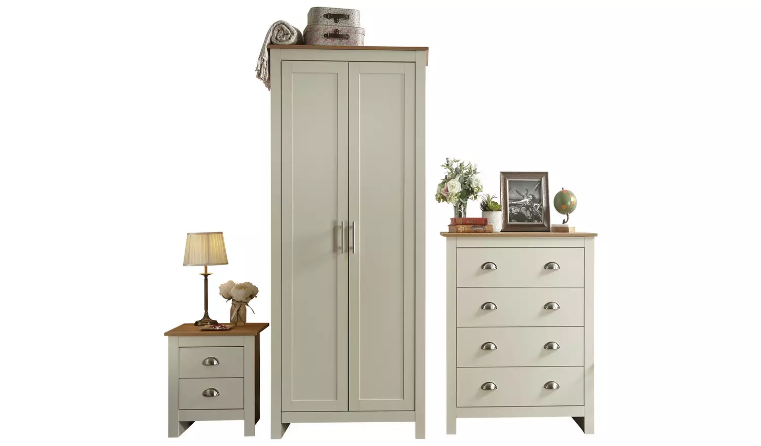 GFW Lancaster 3 Piece 2 Door Wardrobe Set - Cream
