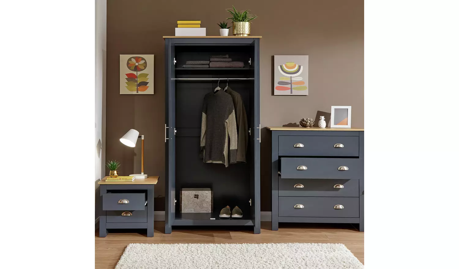 GFW Lancaster 3 Piece 2 Door Wardrobe Set - Blue