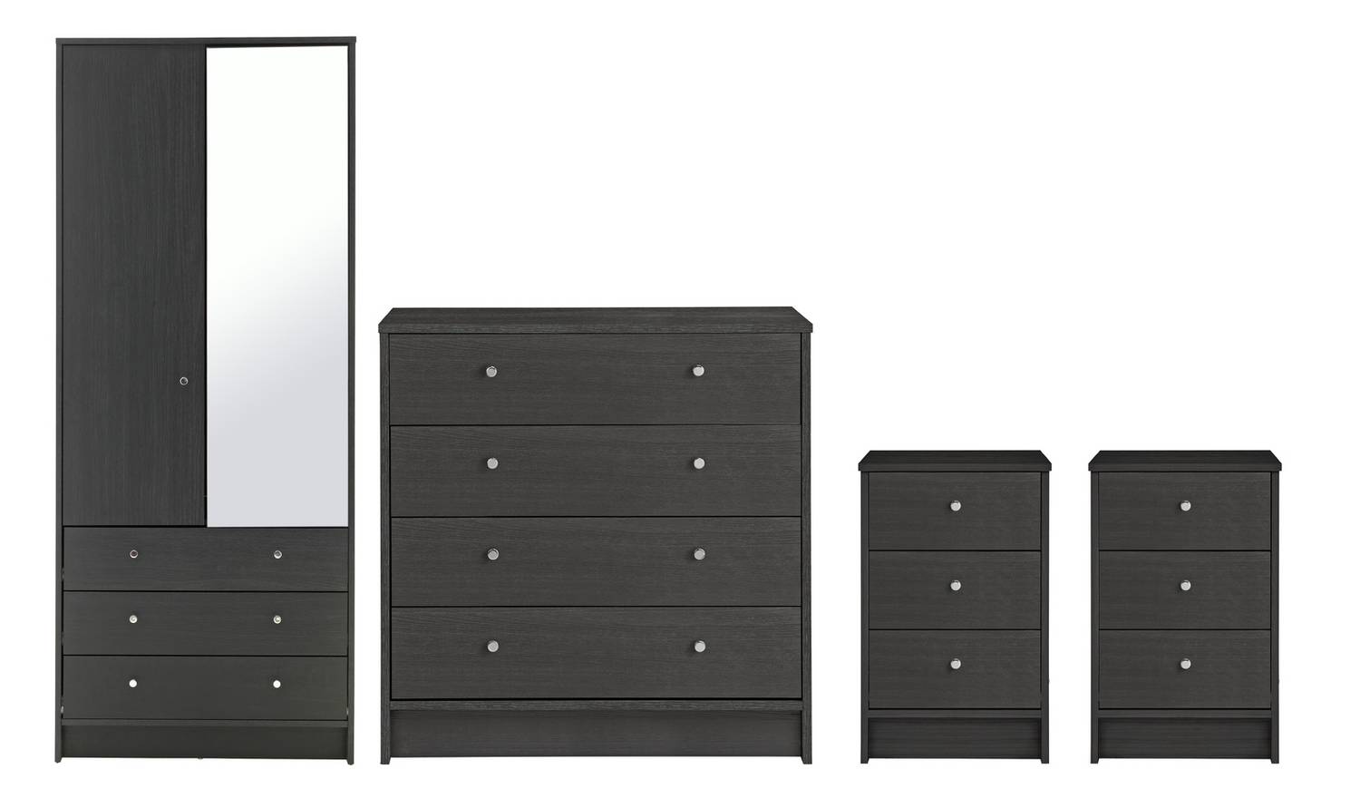 Argos Home Malibu 4 Piece 2 Door Mirror Wardrobe Set - Black