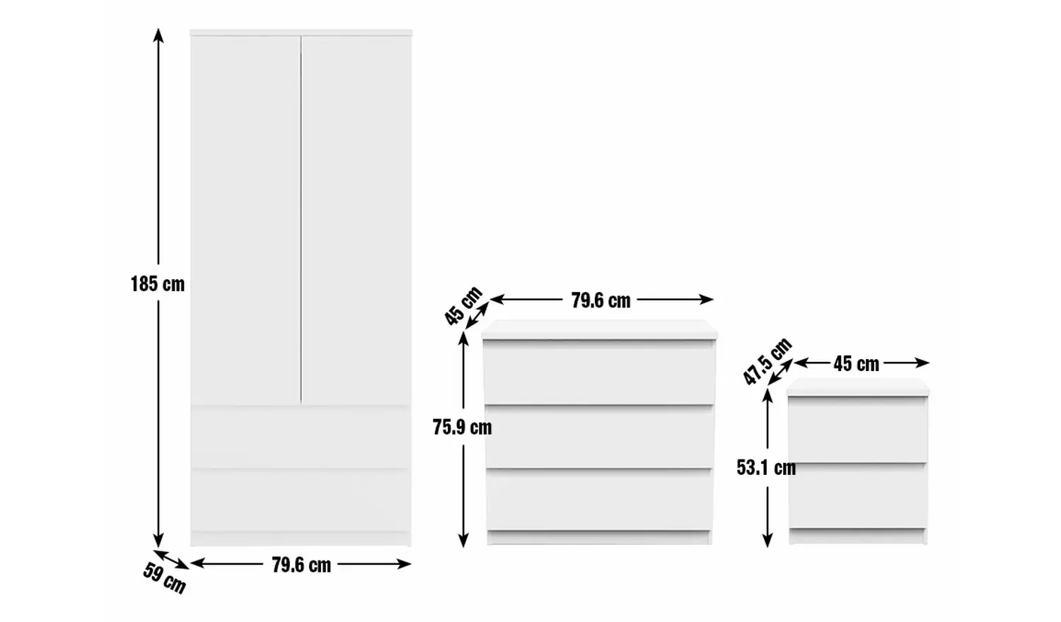 Argos Home Jenson 3 Piece 2 Door Wardrobe Set - White Gloss