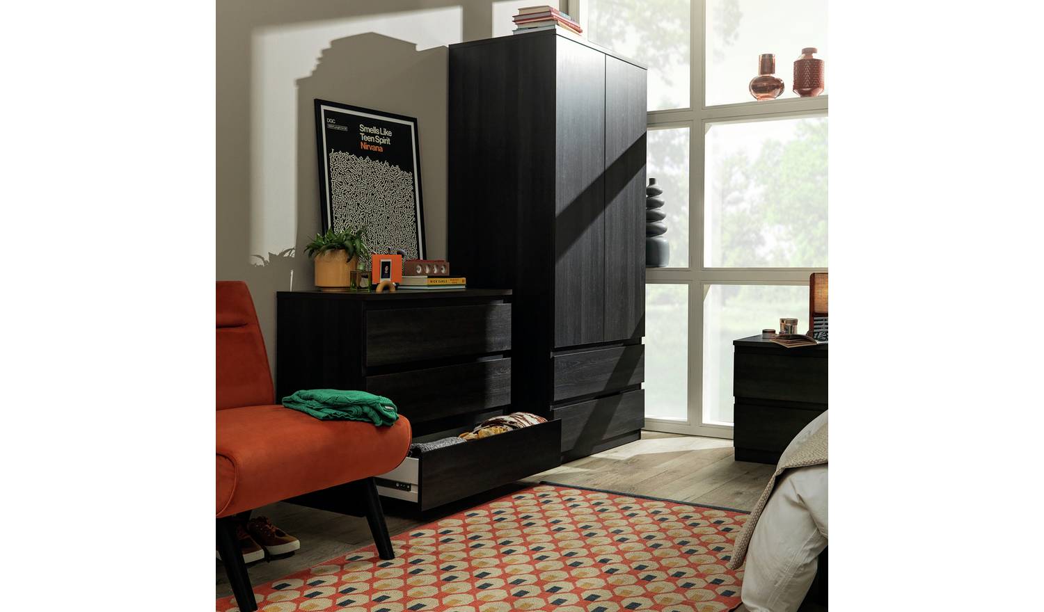 Argos Home Jenson 3 Piece 2 Door Wardrobe Set- Black Brown