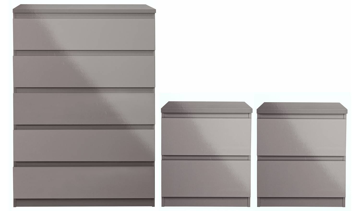 Argos Jenson 2 Bedside & 5 Drawer Chest Set - Grey Gloss
