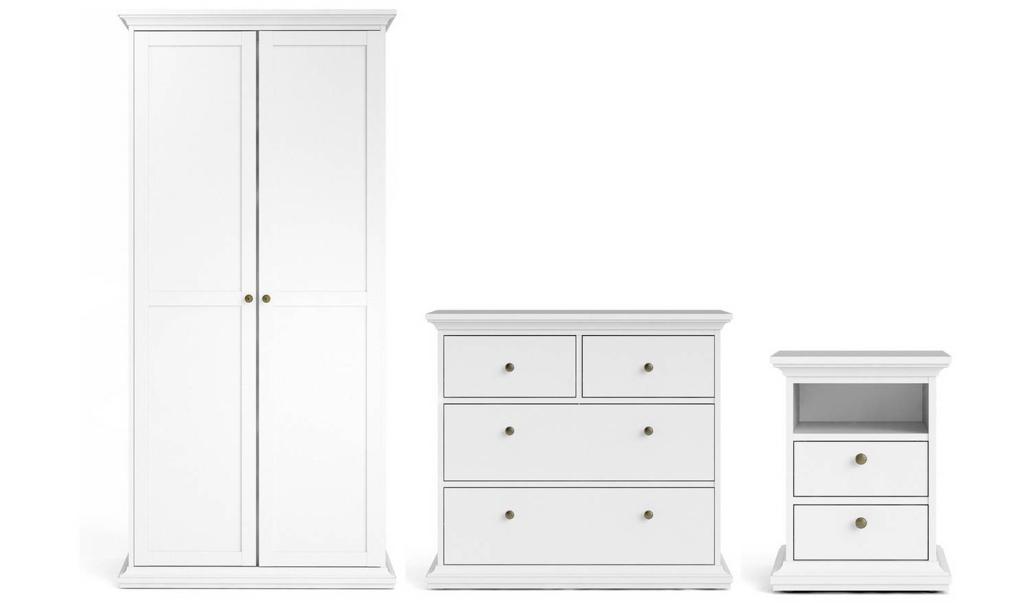 Tvilum Paris 3 Piece 2 Door Wardrobe Set - White