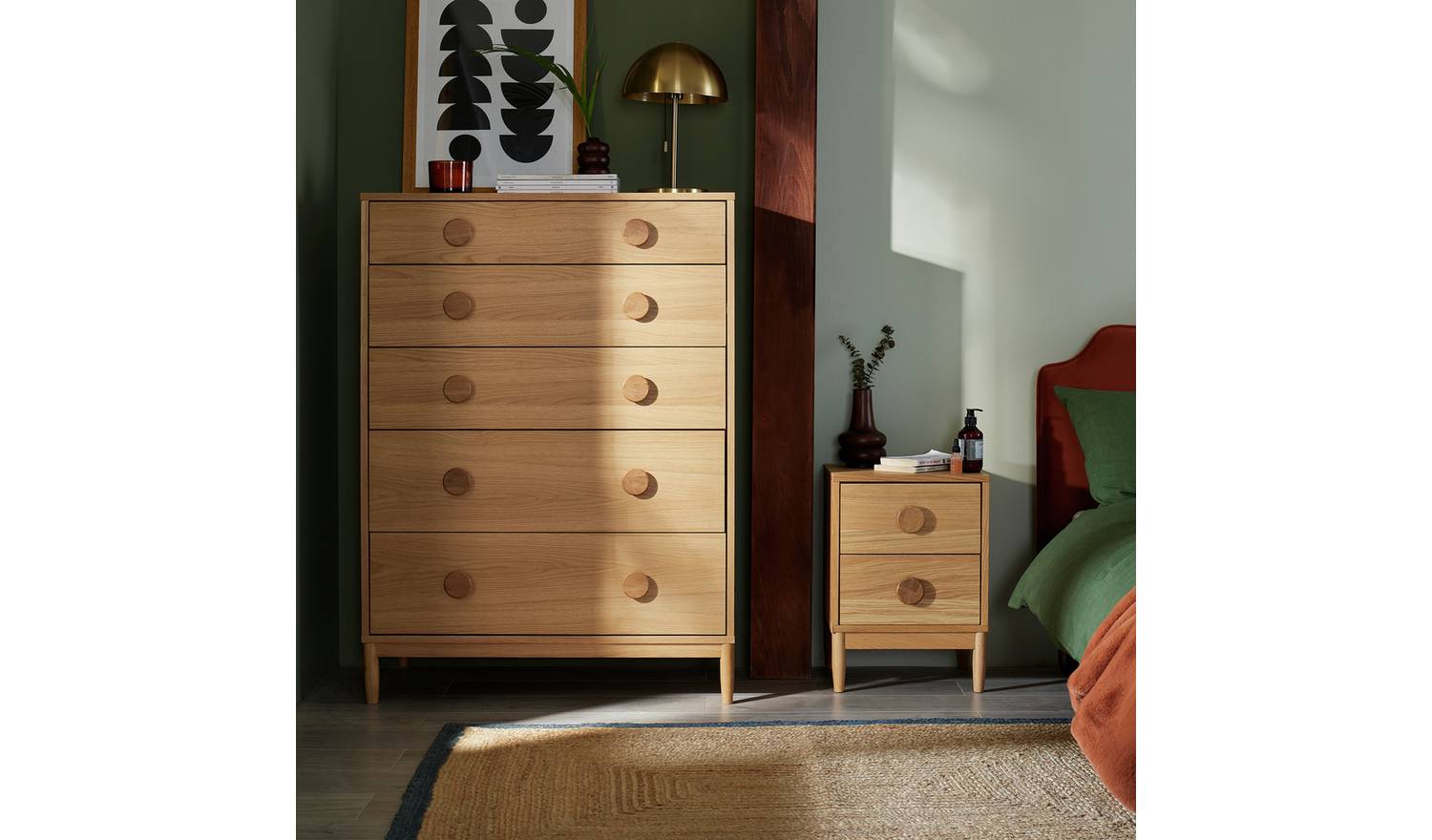 Habitat Cornelia 2 Bedside Table & 5 Drawer Chest Set - Oak