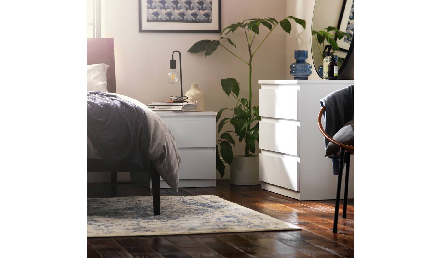 Argos Home Jenson Bedside & 3 Drawer Chest Set - White Gloss