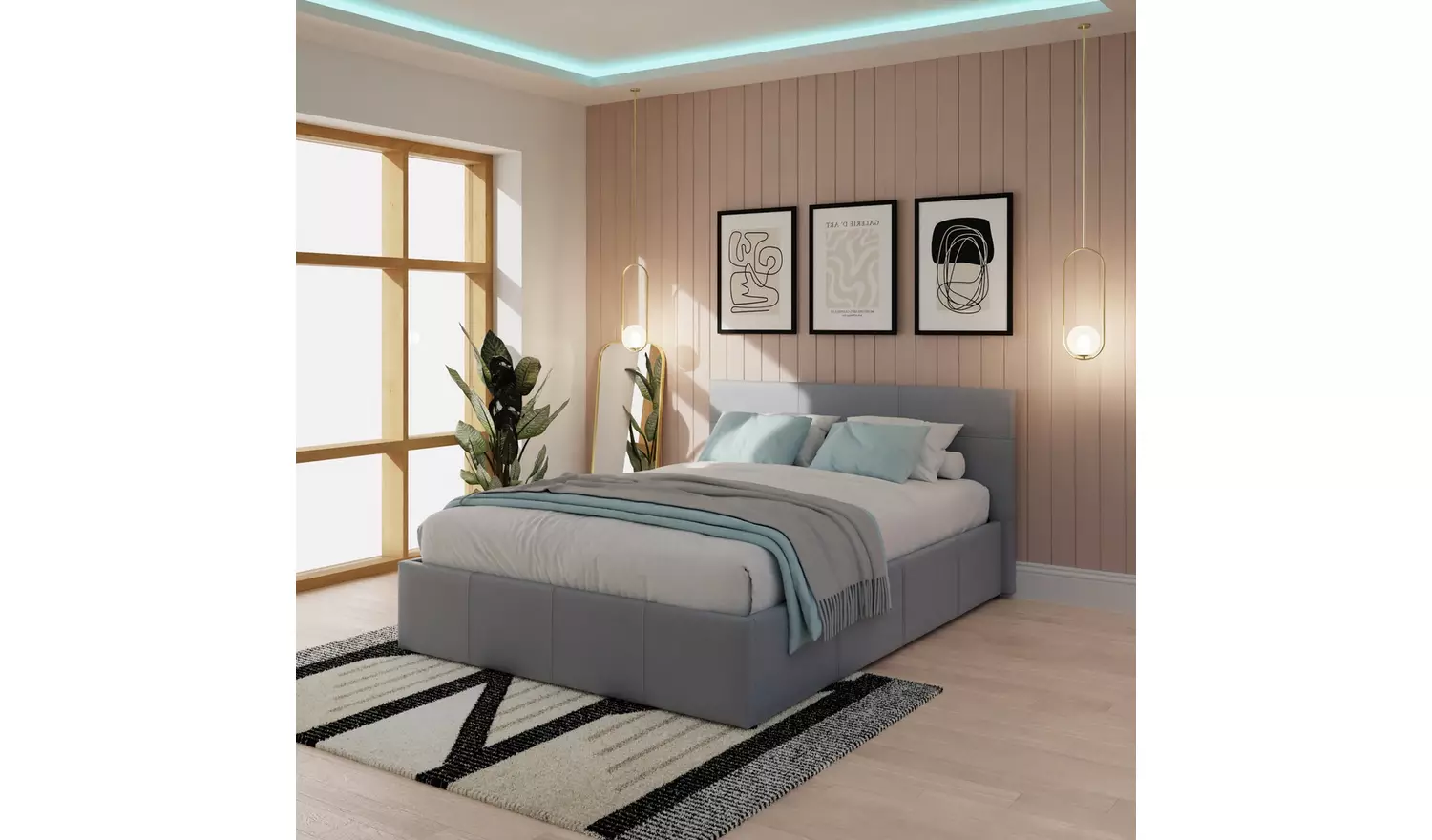 GFW End Lift Small Double Faux Leather Ottoman Bed - Grey