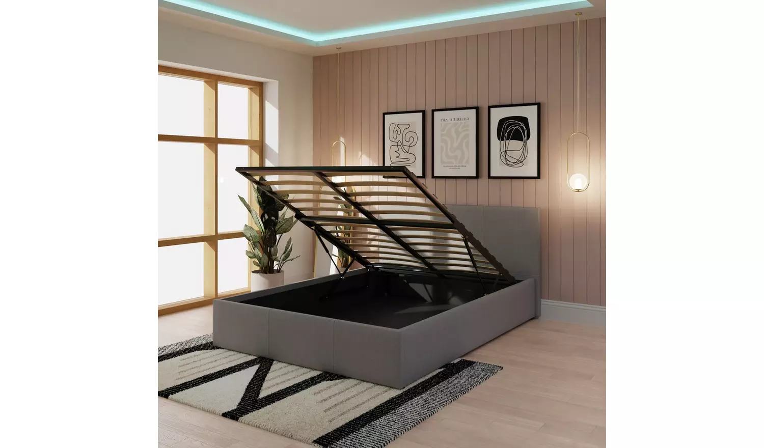 GFW End Lift Small Double Fabric Ottoman Bed - Grey