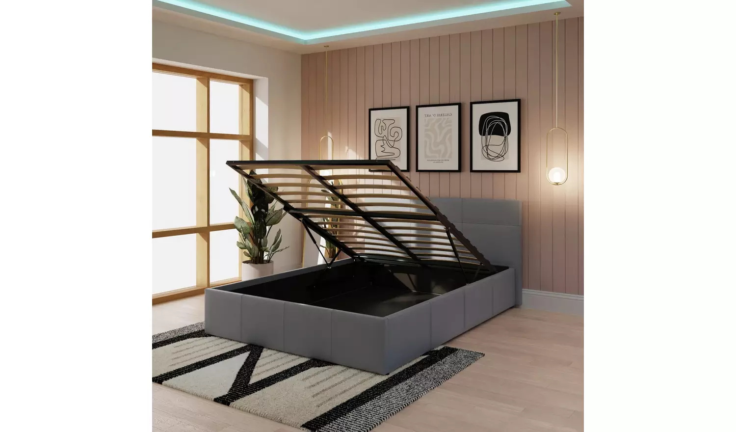 GFW End Lift Double Faux Leather Ottoman Bed - Grey