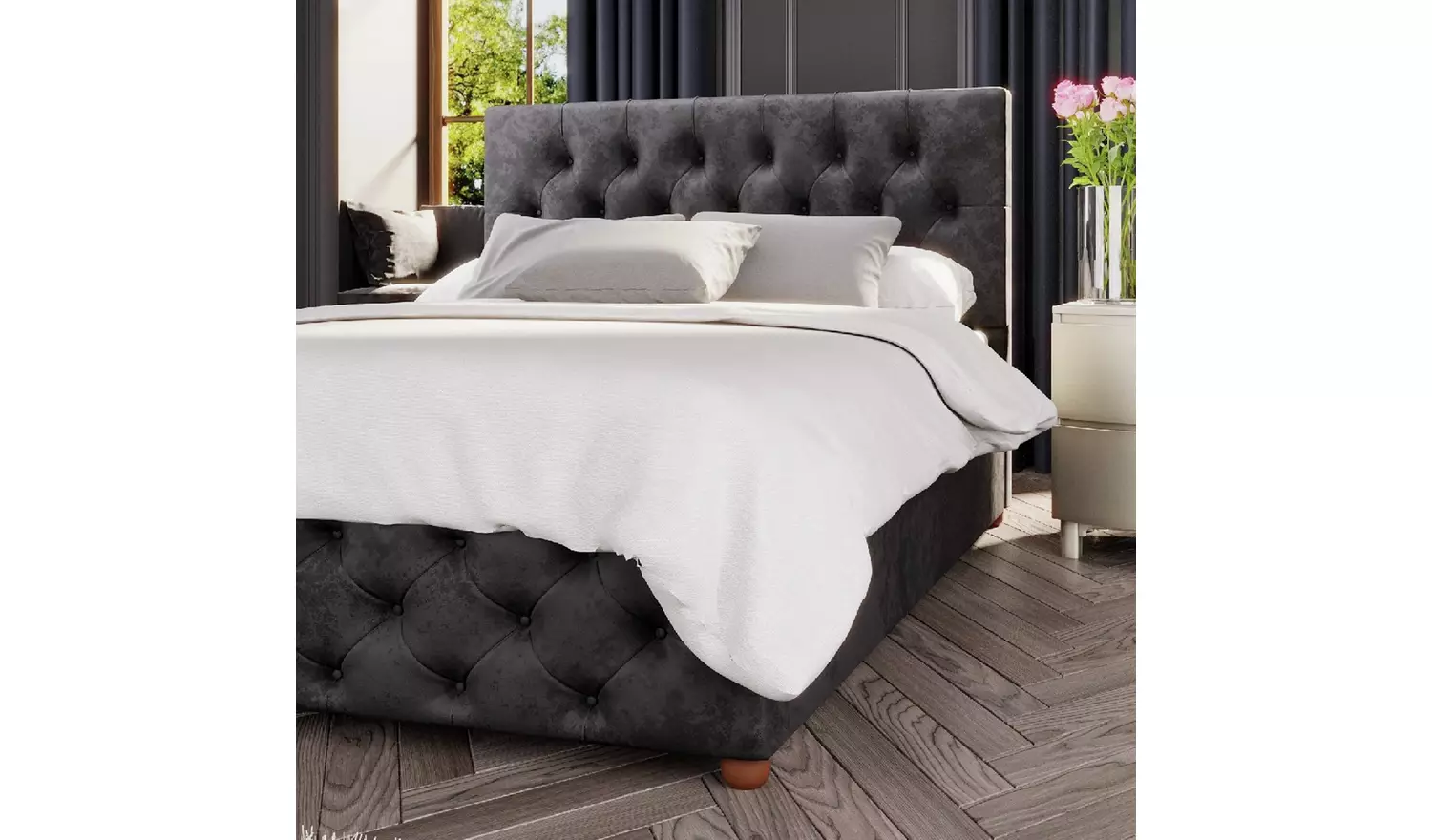 LLB Luna Velvet Kingsize Ottoman Bedframe - Black