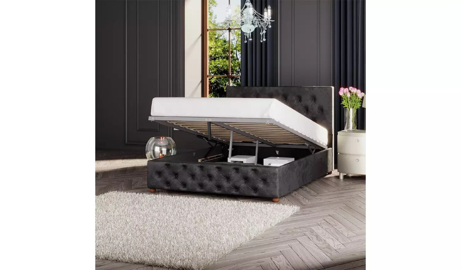 LLB Luna Velvet Small Double Ottoman Bedframe - Black