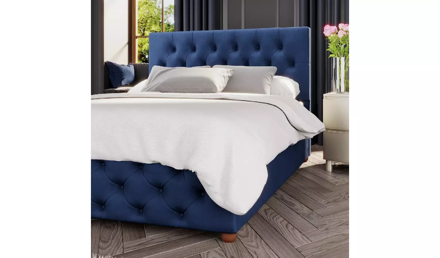 LLB Luna Velvet Kingsize Ottoman Bedframe - Navy