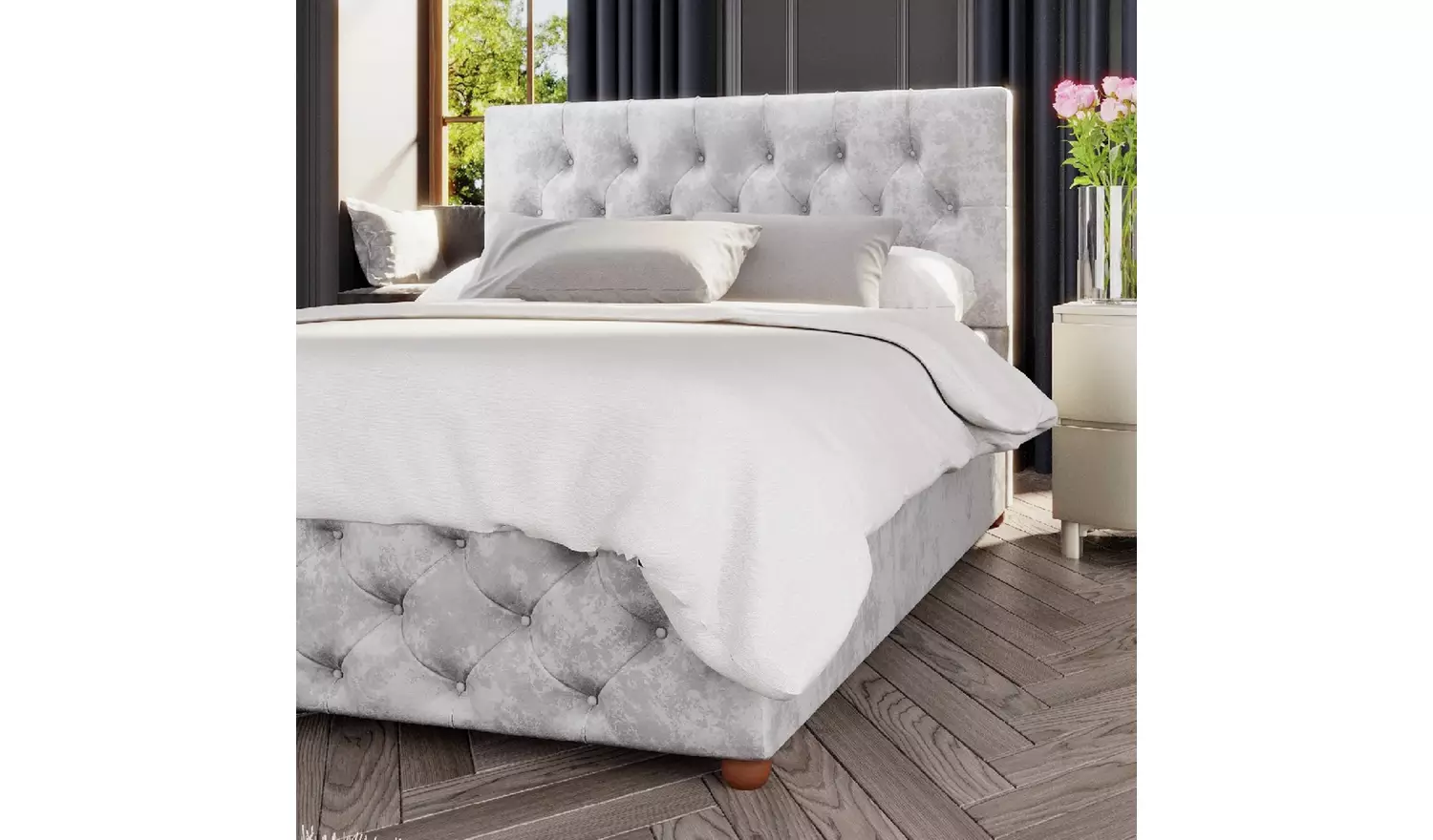 LLB Luna Velvet Double Ottoman Bedframe - Silver