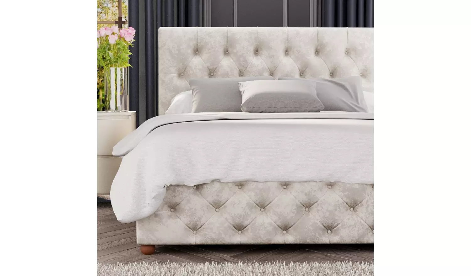 LLB Luna Velvet Small Double Ottoman Bedframe - Pearl