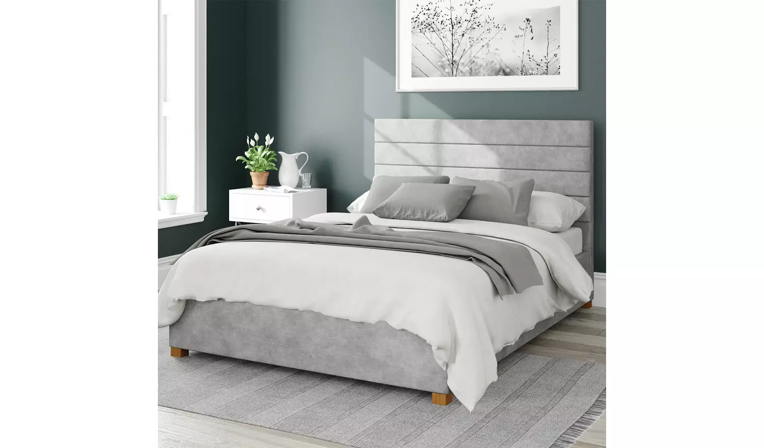 Aspire Kelly Linen Kingsize Ottoman Bedframe - Silver